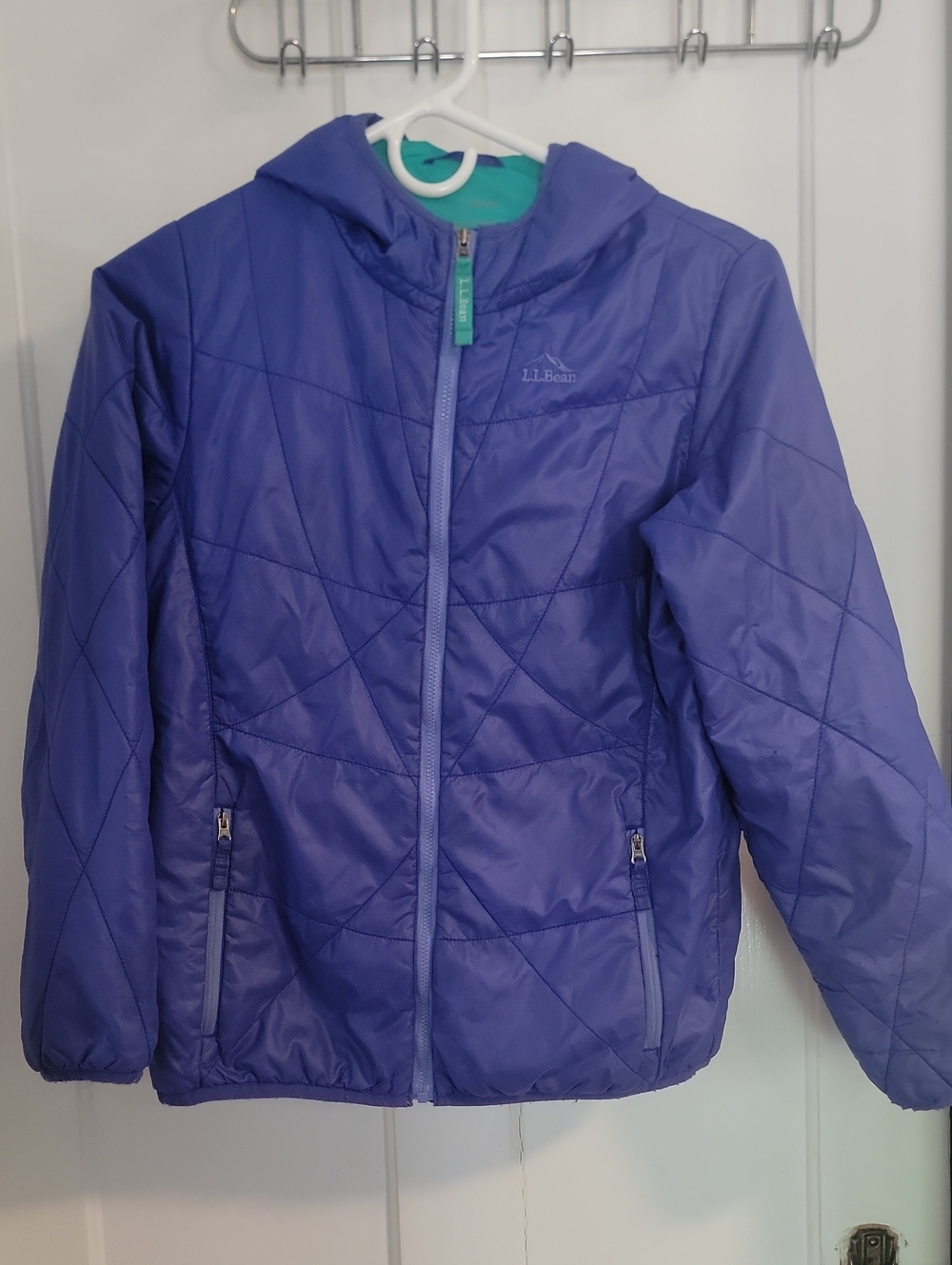 L.L. Bean Girls' Hooded Quilted Puffer Jacket in Violet